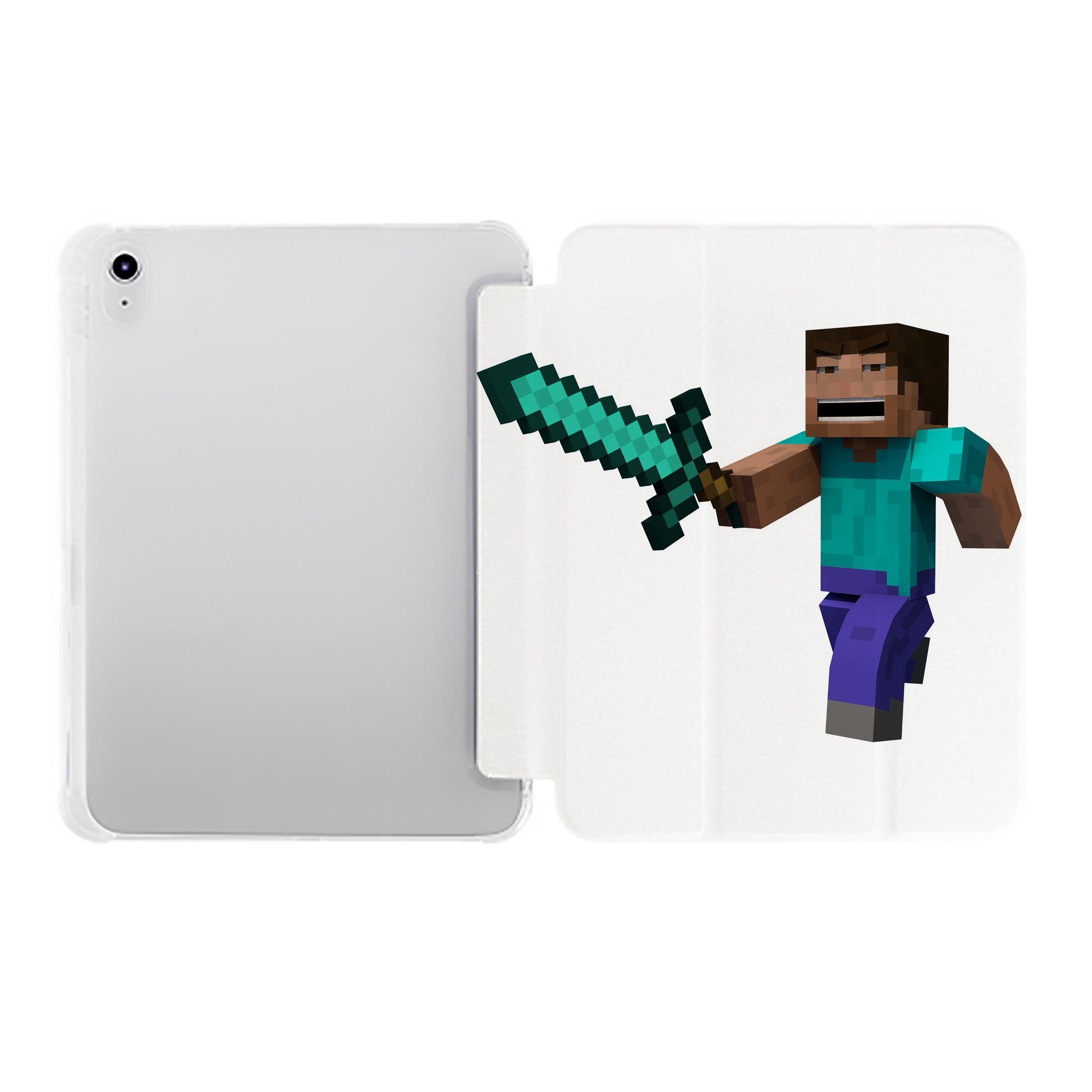 （画像用） マインクラフト ブロックの世界 Minecraft MC Block world IPad ケース ペン収納付き 三つ折りスタンド PUレザー×シリコン 対応機種9.5/10.5/10.9インチ